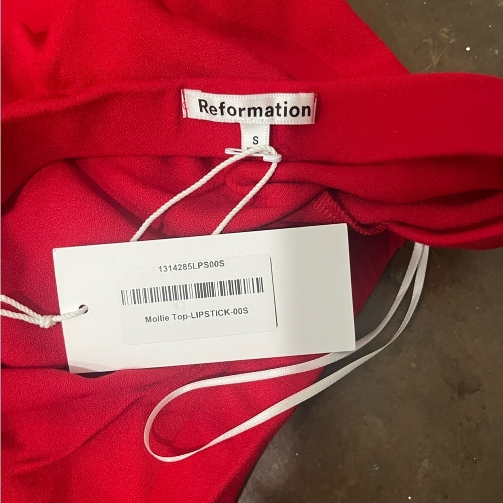 NWT Reformation Mollie Linen Sleeveless Strapless Top Lipstick Red S - Picture 5 of 5